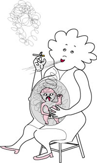 Rökande gravid kvinna, teckning